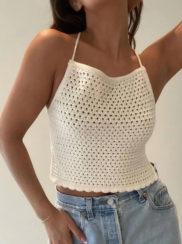 Huge Price Cut Open Back Crochet Halter Top In White