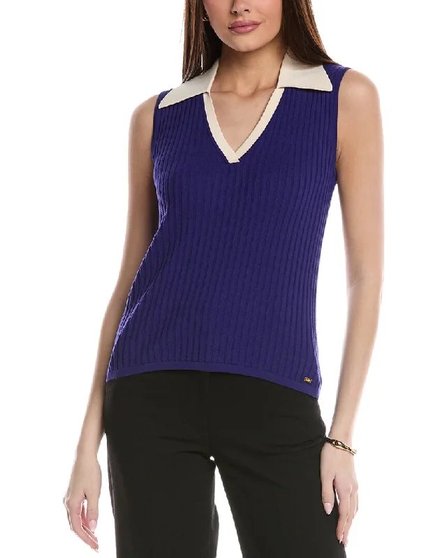 High-End Style Discounts St. John Textured Rib Knit Collar Shell