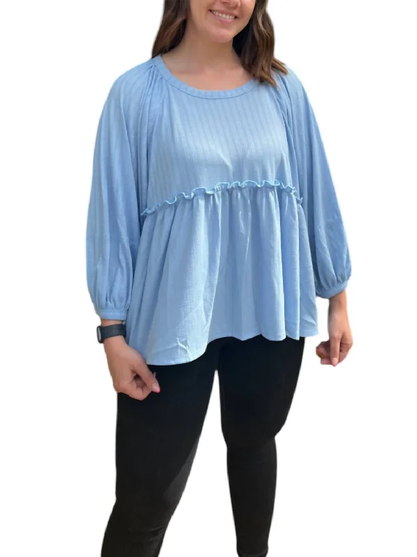 Chic Trends Unveiled Ribbed Peplum Top In Blue