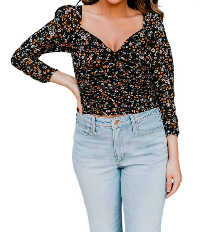 Limited Time Offer 3/4 Sleeve Blossom Top In Midnight