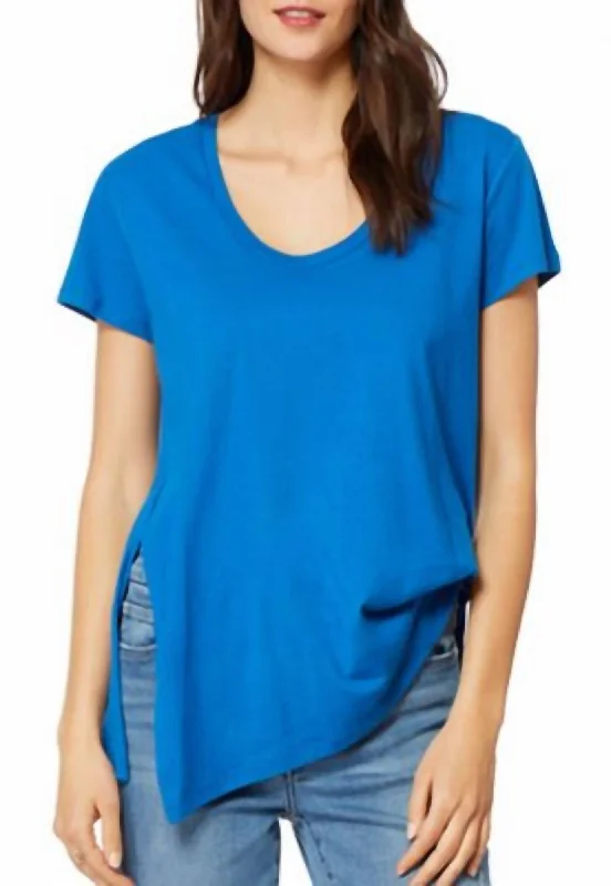 Daily Deals Tuck Asymmetrical Hem Cotton Tencel Shirt In Blue