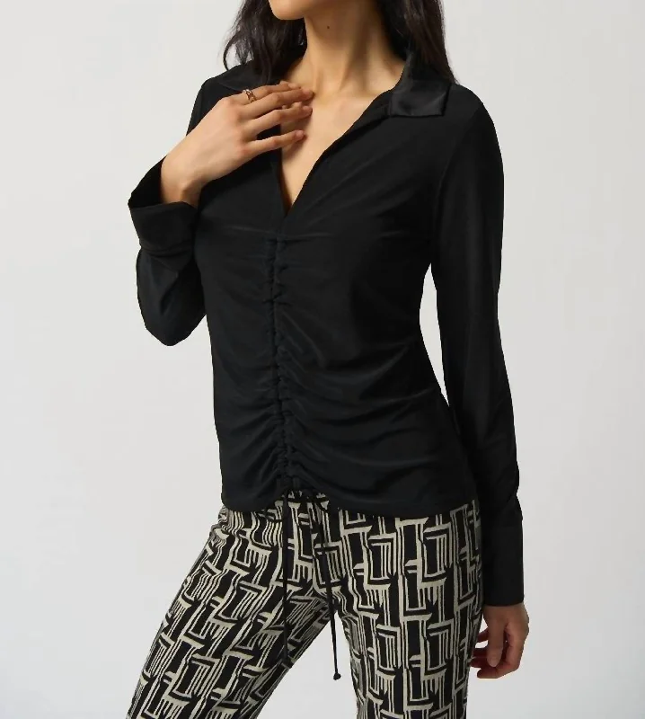 Flash Sale Now Knit And Satin Ruched Top In Black