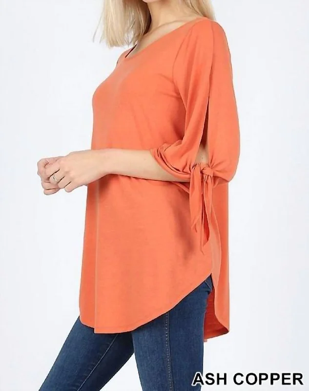 Fashion-Forward Self Split Tie Top In Ash Copper