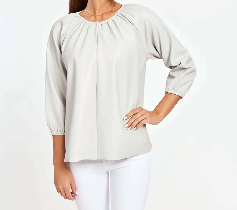 Durable Fashion Picks Blakely Faux Leather Puff Sleeve Top In Light Grey