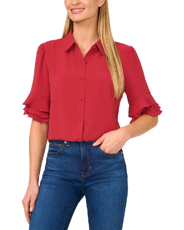 Clearance Event CeCe 3/4-Sleeve Button Front Collared Top