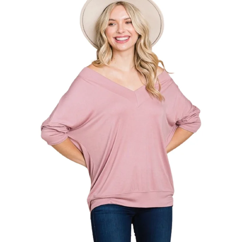 Shop Sales Solid Rib Modal Casual 3/4 Sleeves Dolman Sleeves Top