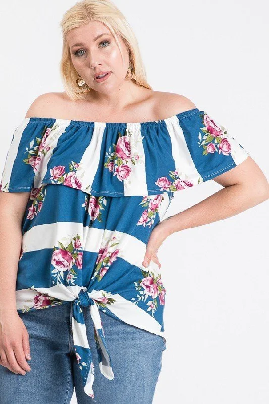 Low Price Special Off Shoulder Ruffled Front Tie Top