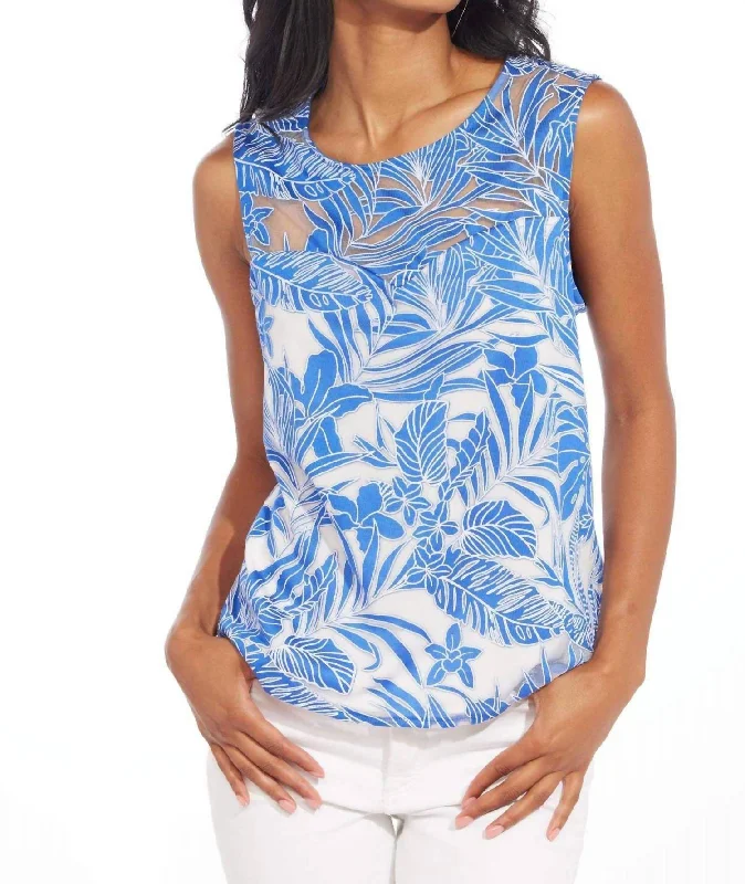 Exclusive Designer Style Deals Lace Top In Blue Palm