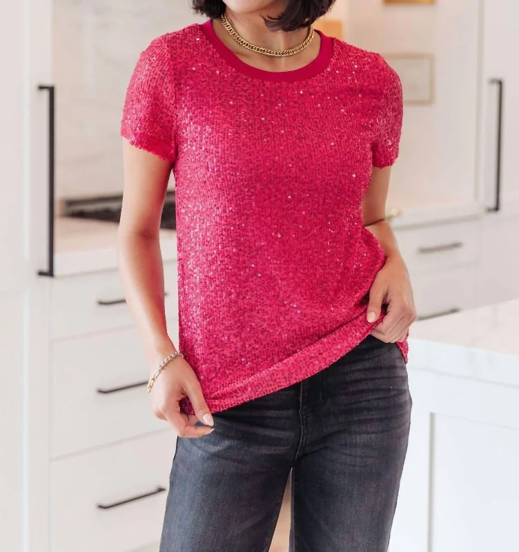 Fast Fashion Favorites Glimmering Night Sequin Top In Hot Pink