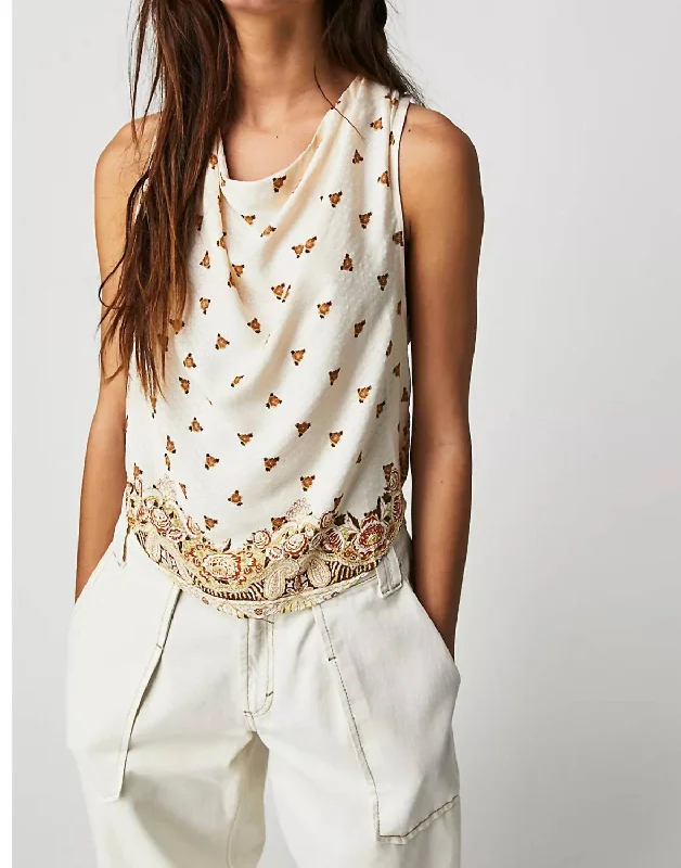 Chic Style Discounts Silas Printed Cowlneck Top In Ivory Combo