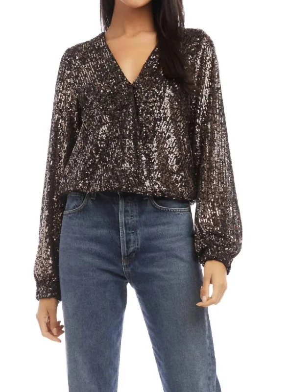 Everyday Elegance Sale Wrap Top In Brown Sequin