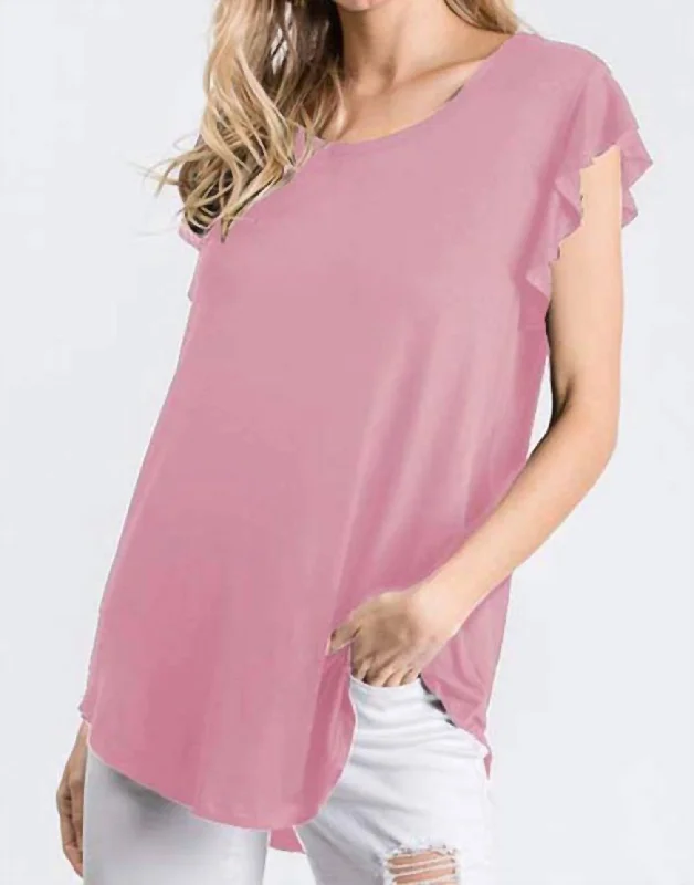 Ride The Style Wave Ruffle Sleeve Top In Mauve