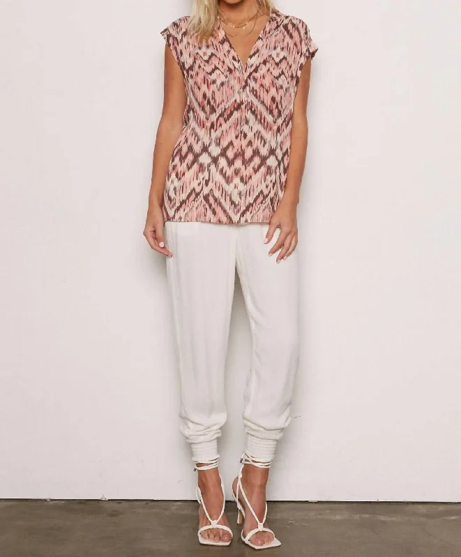 Chic Style, Always In Vogue Shana Crinkle Top In Abstract Ikat