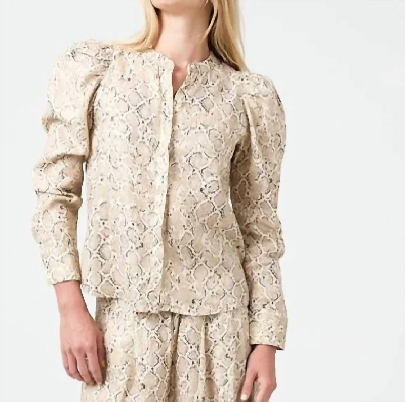 Budget Friendly Lilium Metallic Linen Shirt - Snake Print In Beige