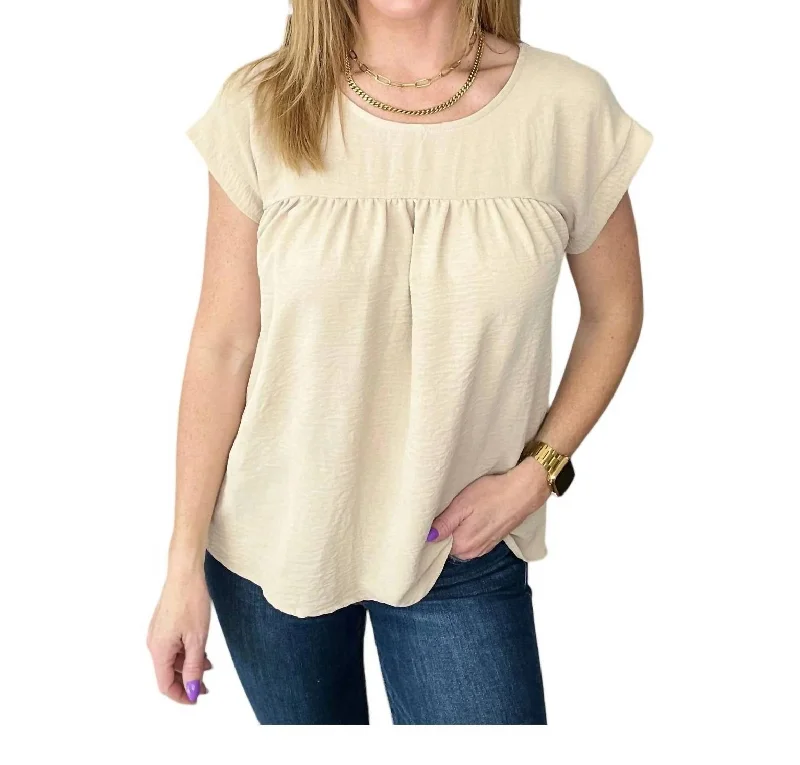 Chic Trend Collection Airflow Babydoll Top In Taupe