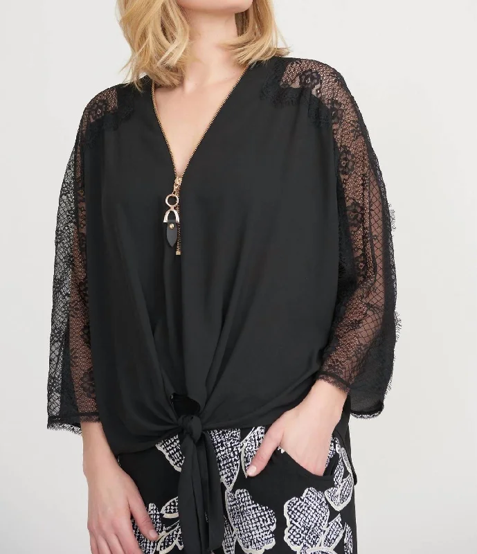 Fashion Sale Black Lace Shoulder Tie Top