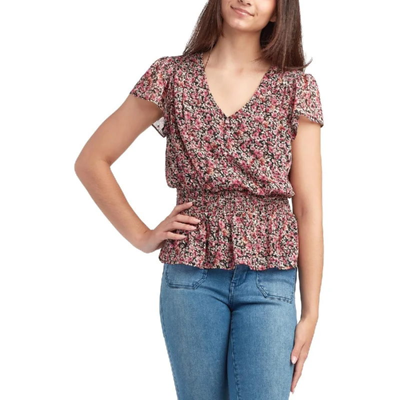 Seasonal Trends Womens Floral Print Chiffon Peplum Top