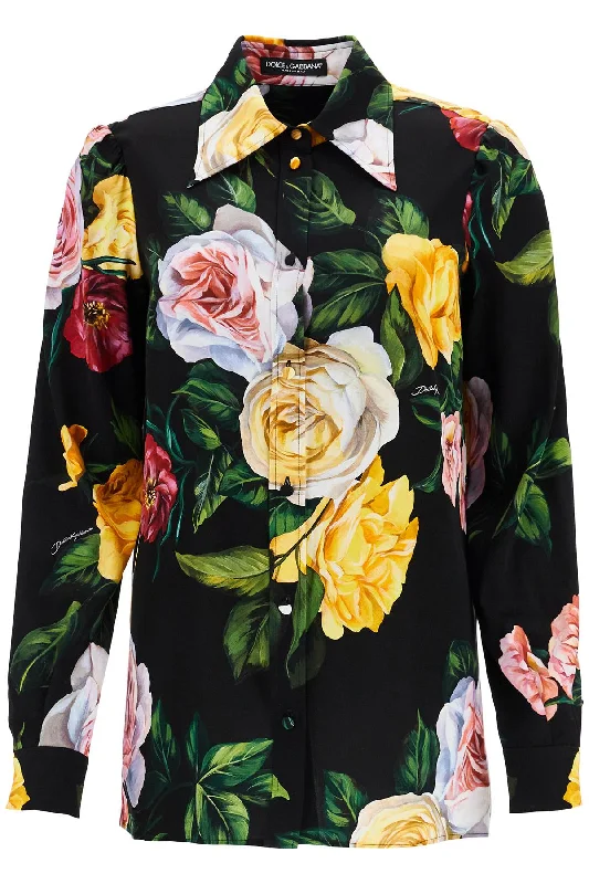 On-Trend Fashion Offers Dolce & Gabbana Women's Silk Shirt With Multicolo Roses And yellow Buttons