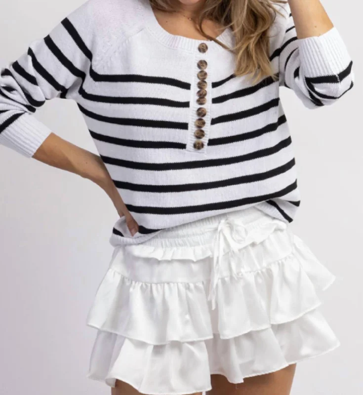 Trendy Pulse Sadler Striped Button Knit In White