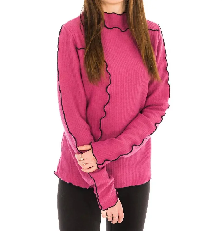 Fashionable Comfort Promotions Lettuce Edge Detail Top In Fuchsia/navy