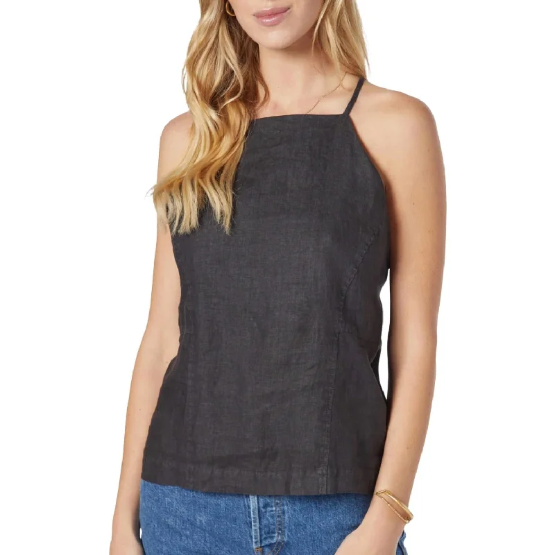 Embrace New Fashion Rimina Halter Linen Top In Caviar