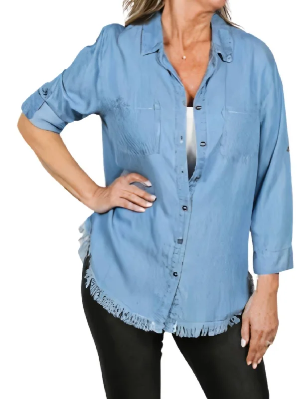 Cozy Chic Promotions Tencel Shirt In Oxide Blue