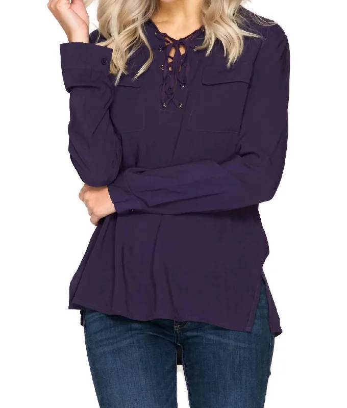 Seize Bargains Lace Up Shirt In Purple