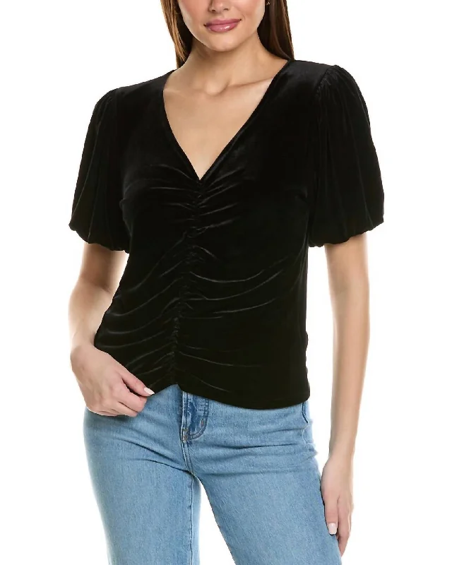 Enjoy Discount Jorja Ruched Front Velvet Top In Black