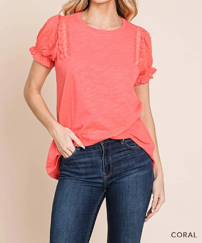 Shop Sale Items Contrast Bubble Sleeve Top In Coral