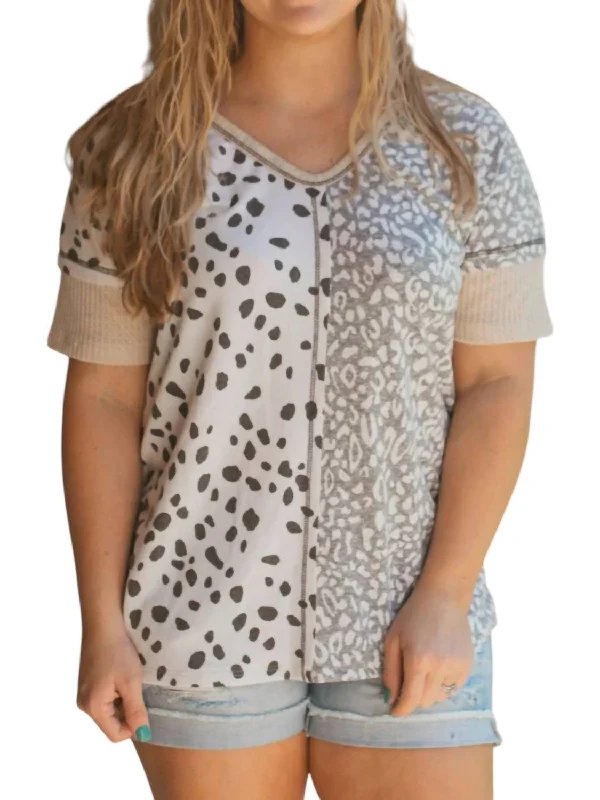 Stylish Statements Curvy Contrast Leopard Top In Beige