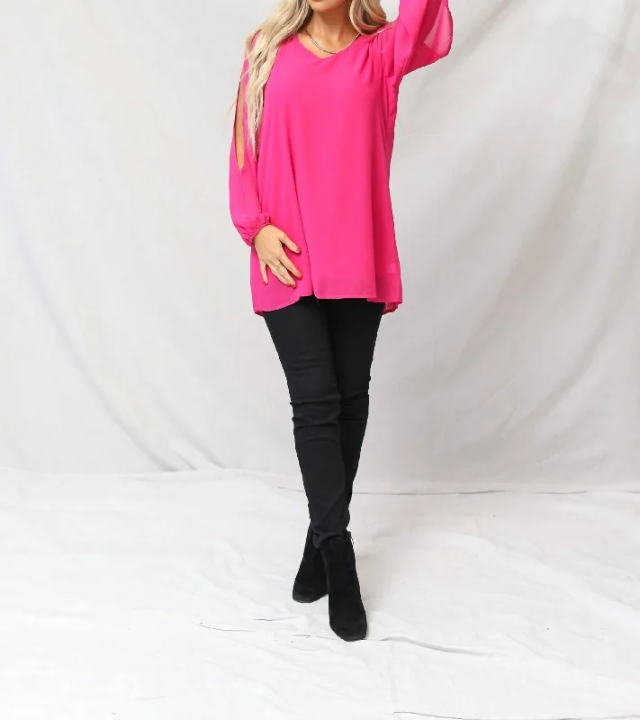 Fashion Sale Meg Chiffon Slit Top In Hot Pink