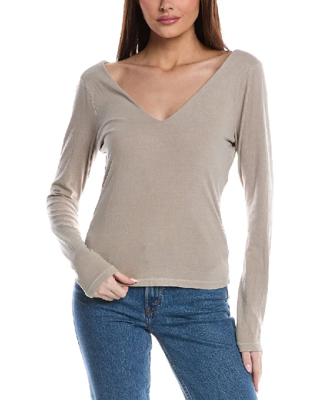 Contemporary Chic Promotions James Perse Stretch Lotus Rib Wide V-Neck Top