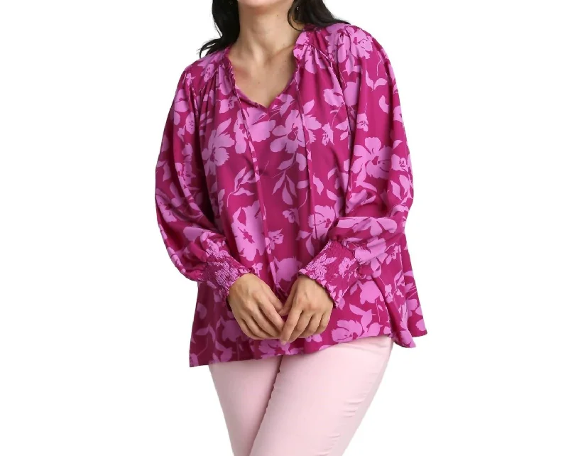 Special Offers, Don't Miss Plus Floral Tie Front Peasant Top In Berry Mix