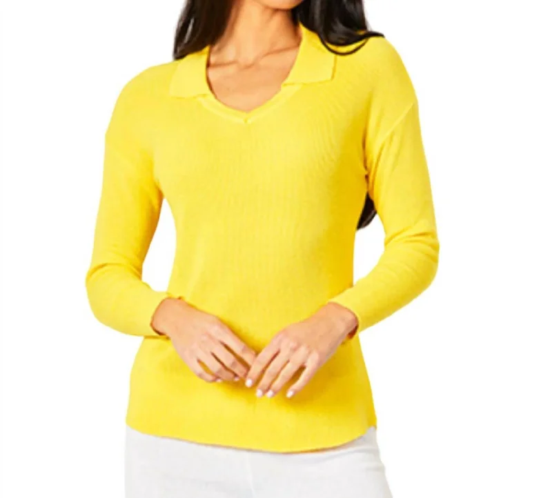 Fashion Deal Collared V-Neck Top In Lemon