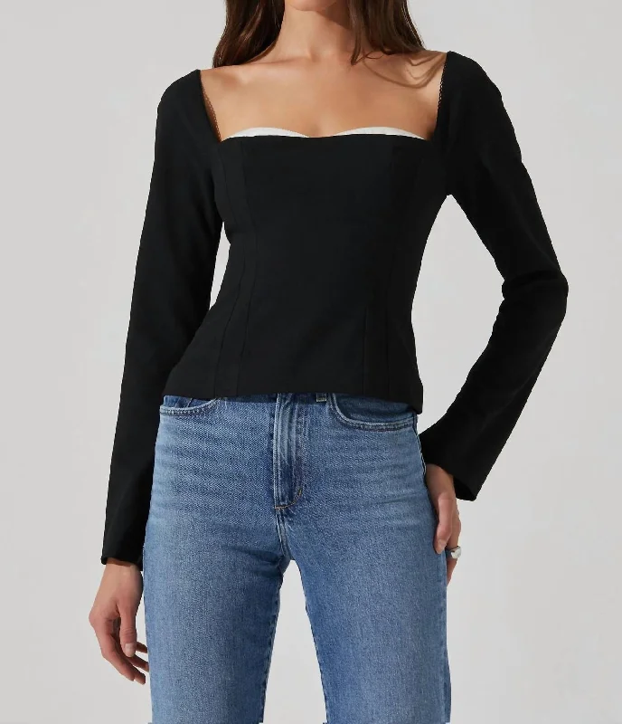 Day-To-Night Styles Whitley Peekaboo Contrast Top In Black