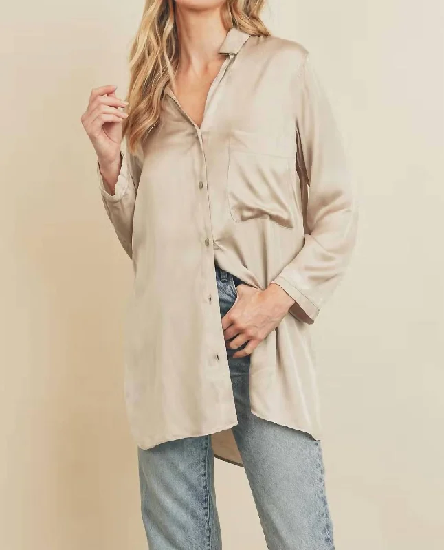 Daily Deals Highly Favored Long Satin Shirt In Champagne