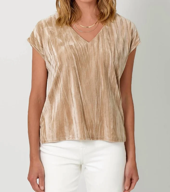 Must Haves Velvet Cupro V-Neck Top In Sand