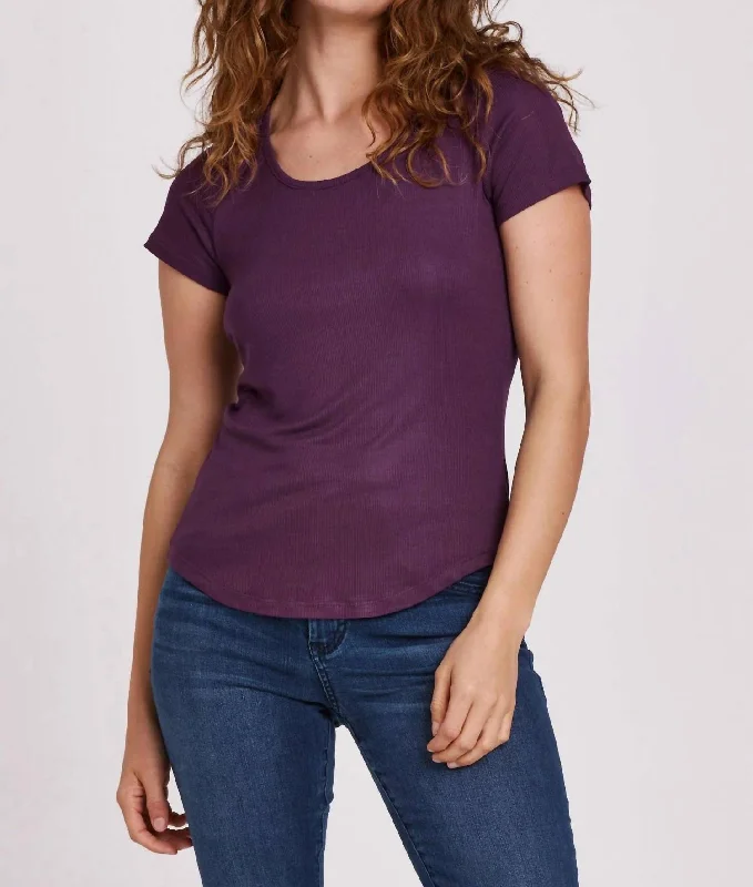 Chic And Edgy Aimee Scoop Neck Rib Top In Amethyst