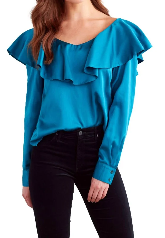 Special Offer For You Angel Top-Ruffle Shoulder In Teal