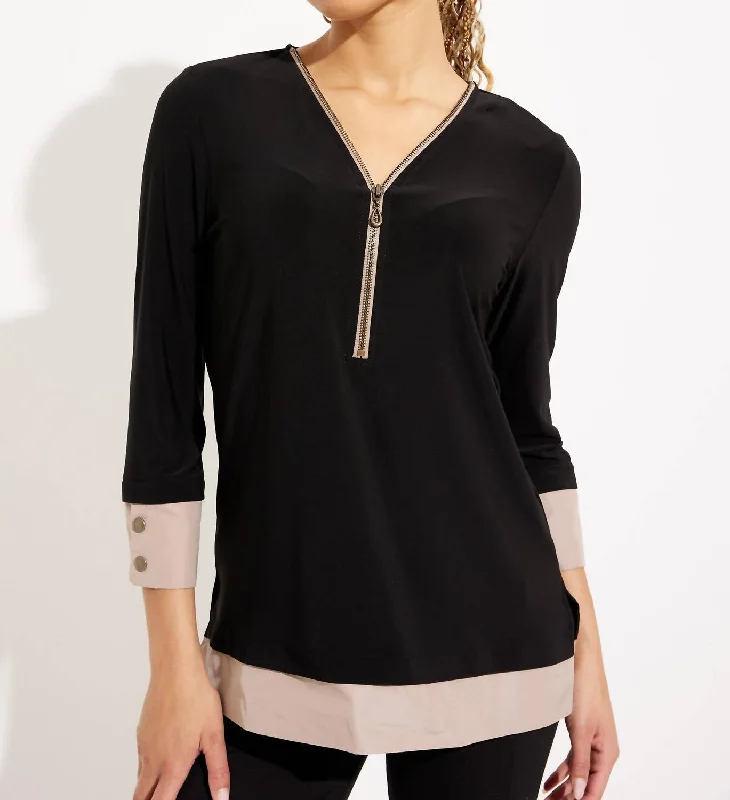 Insane Discount Onslaught Zip Detail Top In Black/latte