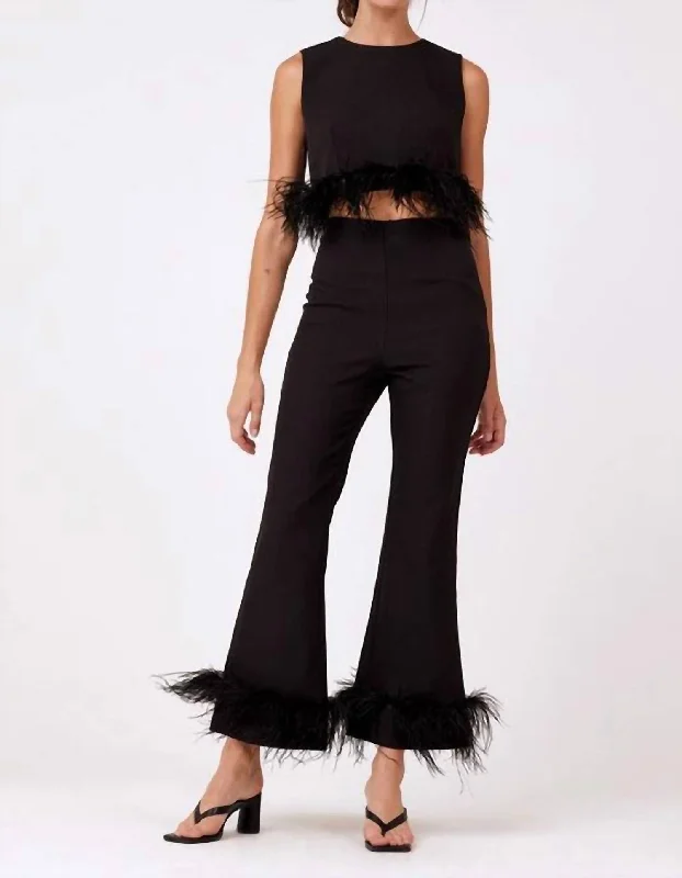 Must-Have Style Discounts Feather Trim Top In Black