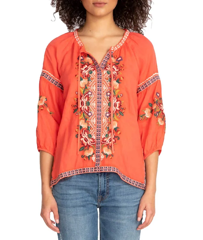 Timeless Style Promotions Juliene Candy Land Peasant 3/4 Sleeves Embroidered Top In Multi