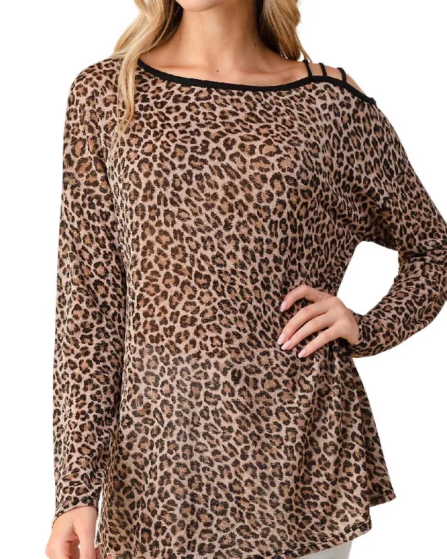 Discount Extravaganza Shimmering Leopard Top In Brown