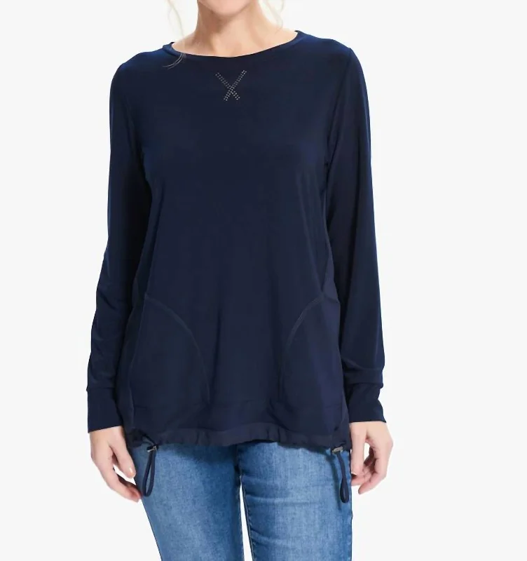 Limited Stock Drawstring Waist Top In Midnight Blue