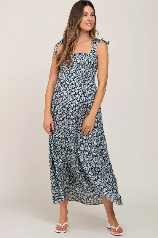 Women's Versatile Apparel Mega Sales Black Floral Sleeveless Tiered Maternity Maxi Dress Women's Versatile Apparel Mega Sales Black Floral Sleeveless Tiered Maternity Maxi Dress