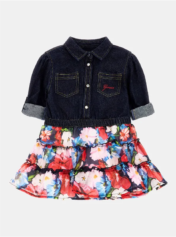 Women's Stylish Casual Garments Classic Elegance Sales Blue Denim Flower Print Dress (2-7) Women's Stylish Casual Garments Classic Elegance Sales Blue Denim Flower Print Dress (2-7)