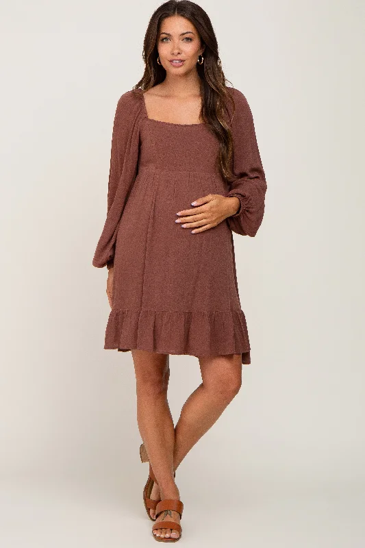 Women's Clothing Sets Limited Time Offer Brown Square Neck Puff Long Sleeve Maternity Dress Women's Clothing Sets Limited Time Offer Brown Square Neck Puff Long Sleeve Maternity Dress
