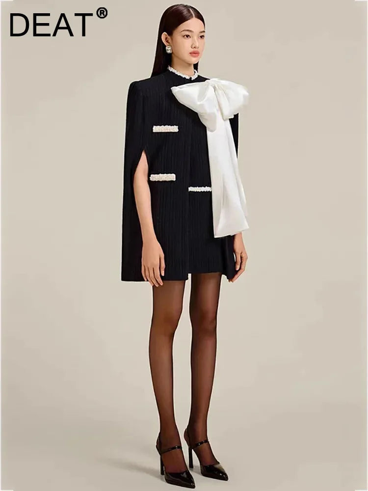 Women's High-Fashion Garments Quick Grab Deals DEAT Elegant 2 Pcs Set Contrast Color Bowknot Cloak Jacket Sleeveless Mini Vest Dresses Women's Suit 2024 Autumn New 13DB4292 Women's High-Fashion Garments Quick Grab Deals DEAT Elegant 2 Pcs Set Contrast Color Bowknot Cloak Jacket Sleeveless Mini Vest Dresses Women's Suit 2024 Autumn New 13DB4292