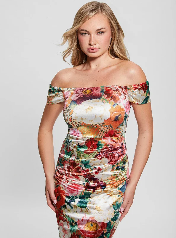 Women's Resort Apparel New In This Season Floral Print Off Shoulder Camila Mini Dress Women's Resort Apparel New In This Season Floral Print Off Shoulder Camila Mini Dress