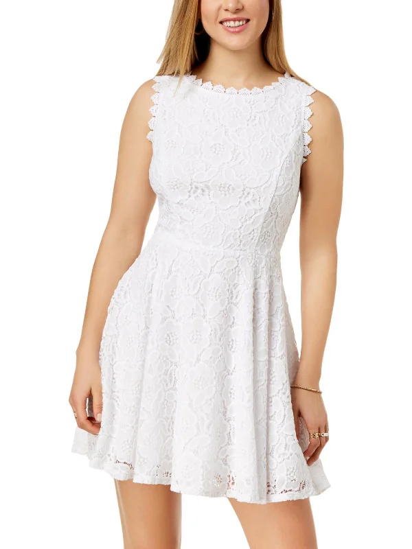 Women's Chic Outerwear Garments Playful Fashion Offers Juniors Womens Lace Overlay Mini Fit & Flare Dress Women's Chic Outerwear Garments Playful Fashion Offers Juniors Womens Lace Overlay Mini Fit & Flare Dress